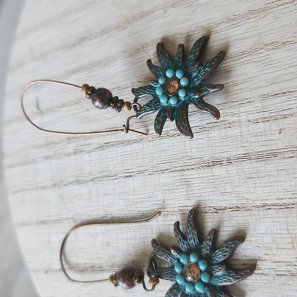 Copper/Bronze Turquoise Drop Earrings - Picture 2 of 4